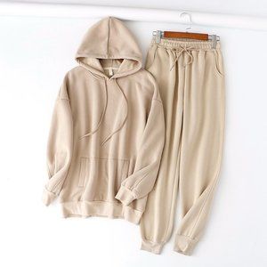 Women Solid Color Hoodies And Pants Two Pieces Set